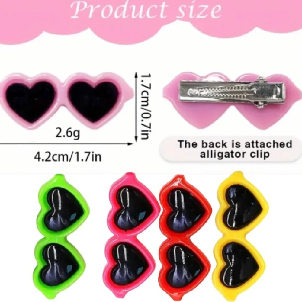 4 Heart Shaped Hair Clips for Small Pet